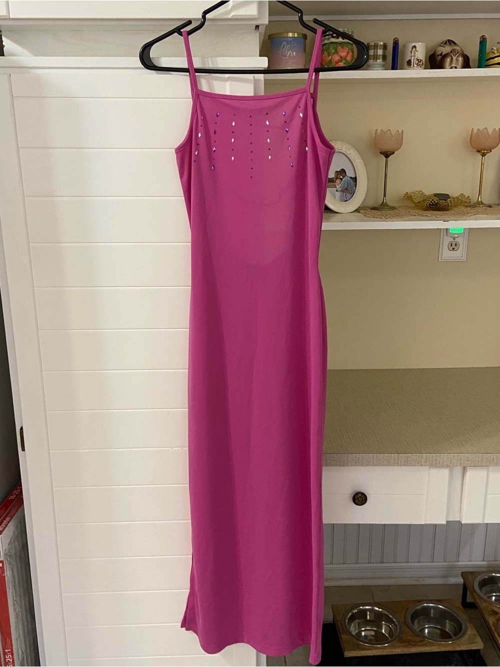 Y2K Fuchsia Pink Slip Dress with Rhinestones and Open Back